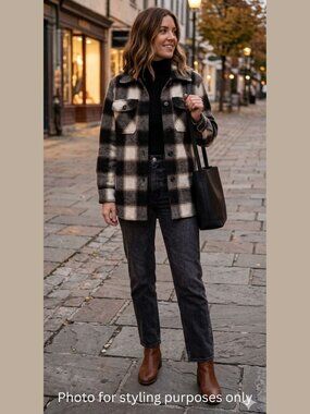 BB Dakota by Steve Madden Black, Brown  and Cream Plaid Utility Jacket